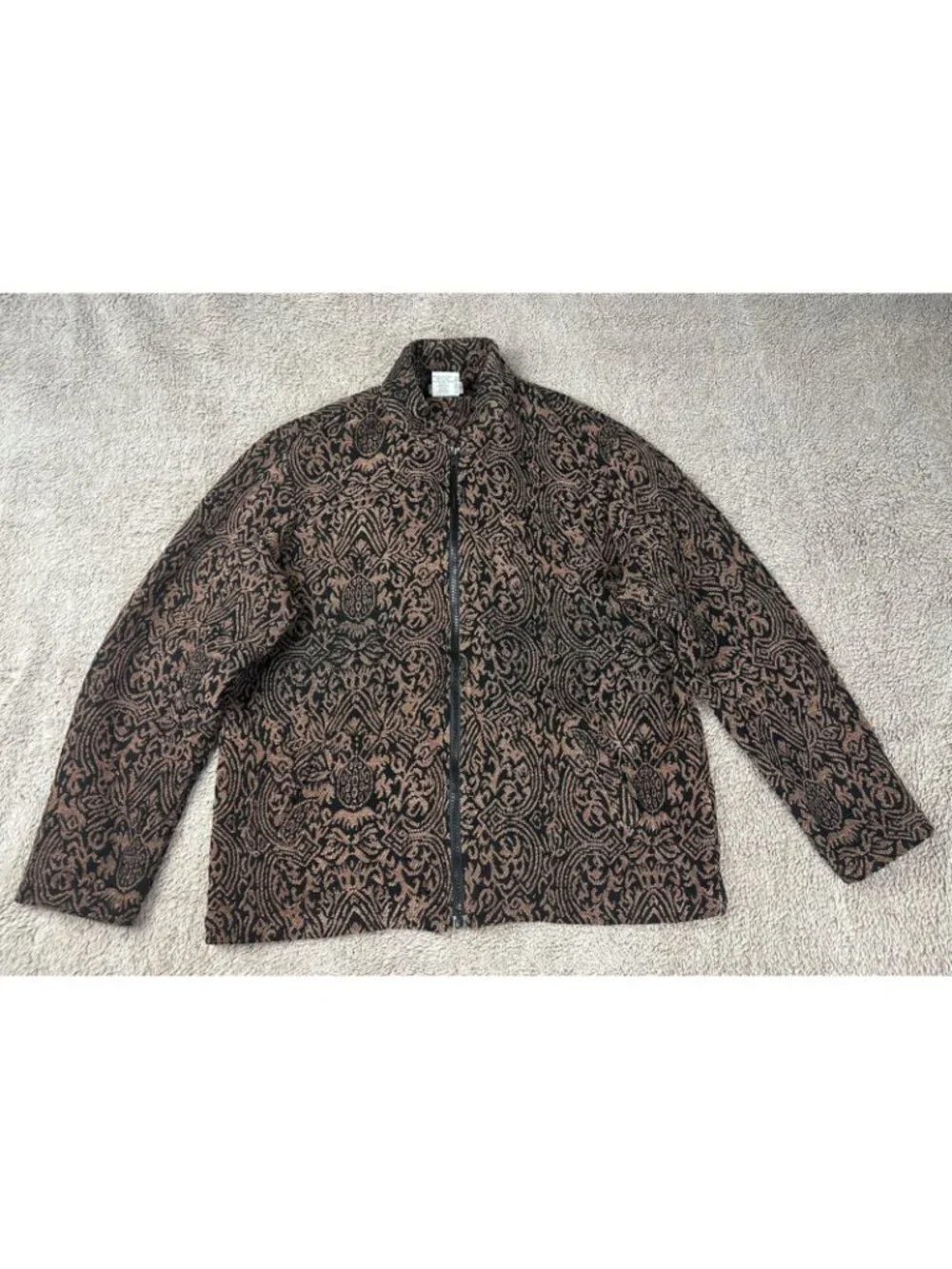 Vintage White Stag Tapestry Jacket Womens Large L Black Toasty Paisley Zip Up